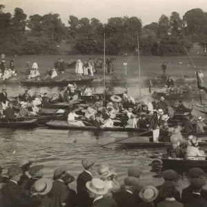 Jam of punts and rowing Boats - River Cam Regatta, Cambridge