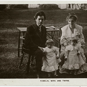 Jan Kubelik, Czec Musician with his wife and twin daughters