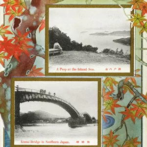 Japan - Inland Sea and the Kintai Bridge - decorative border