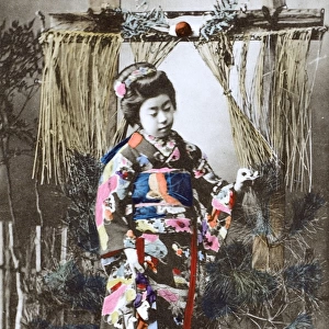 Japan - Japanese Geisha Girl in studio garden setting