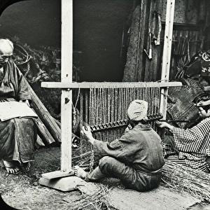 Japan - Making reed mats on a simple frame loom