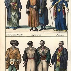 Japanese circa 1800, priest, women, monk and soldier