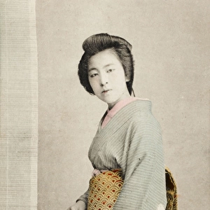 Japanese Geisha girl with fan and seal
