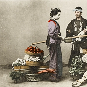 A Japanese vegetable seller and Geisha
