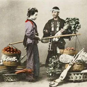 A Japanese Vegetable Seller Print A Japanese Vegetable Seller Print