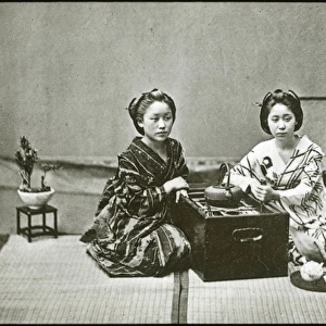 Two Japanese women drinking tea