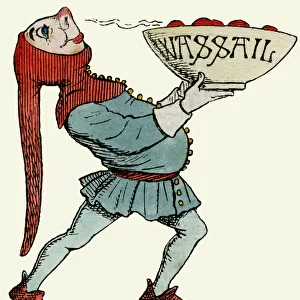 Jester carrying a wassail bowl