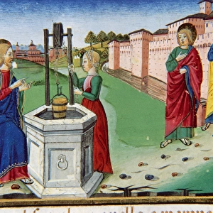 Jesus asks a Samaritan woman of Sychar for water from Jacob