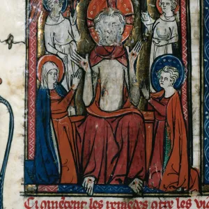 Jesus showing sores with Virgin Mary and Saint John and two