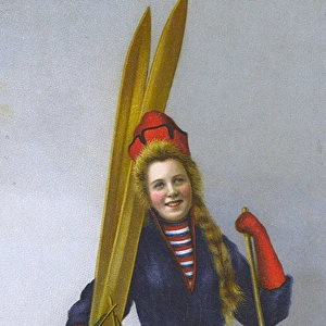 A jolly Norway woman with her skis