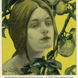 Jugend front cover, young woman with apple tree