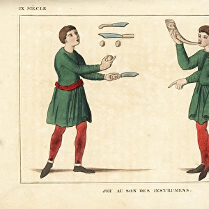 Juggler performing to music, 9th century