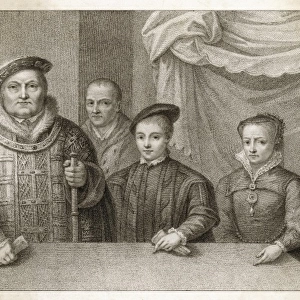 King Henry VIII with three children and jester