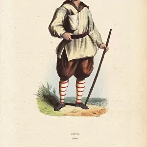 Korean man in hat, breeches and stockings, holding a stick