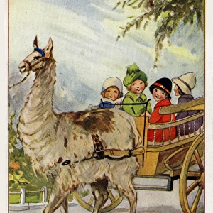 LA Govey. Riding in the llama cart