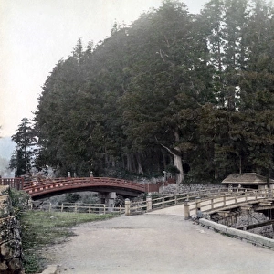 The lacquer or sacred bridge, near Nikko, Japan, circa 1880s