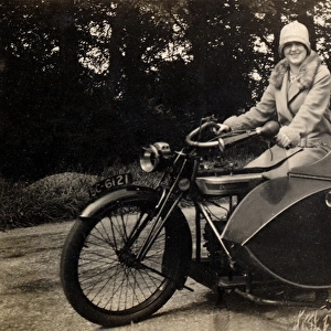 Ladies on a 1914 Douglas motorcycle & sidecar