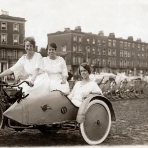 Ladies on a 1920s New Gerrard motorcycle & sidecar