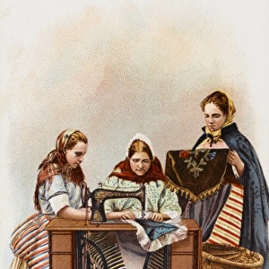 Ladies from Edinburgh using a Singer Sewing Machine