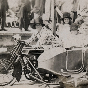 Ladies & girls on a 1921 Lea Francis motorcycle & sidecar