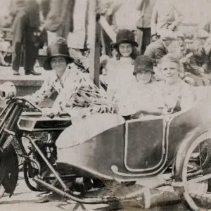 Ladies & girls on a 1921 Lea Francis motorcycle & sidecar