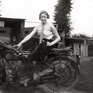 Lady on a 1922 BSA motorcycle