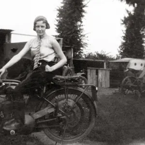 Lady on a 1922 BSA motorcycle