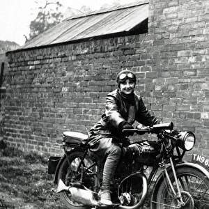 Lady biker on a 1929 / 31 Rudge Whitworth motorcycle