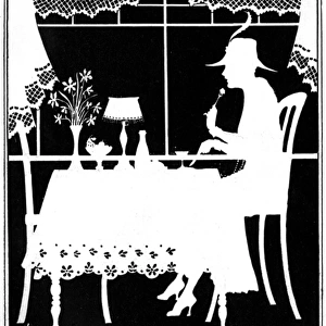 Lady eating in silhouette by Nellie E. George