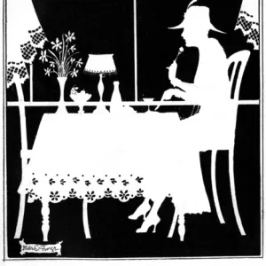 Lady eating in silhouette by Nellie E. George