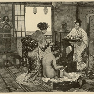 A Lady is waited on by two Japanese Servants
