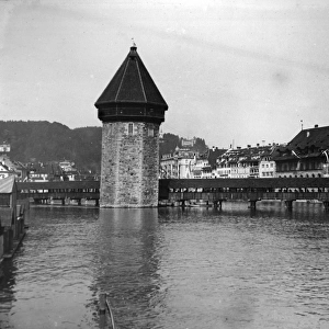 Lake Lucerne with covered bridge, Switzerland