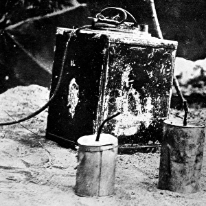 A land mine and emergency hand grenades captured from German troops