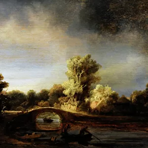 Landscape with a Stone Bridge, c. 1638, by Rembrandt (1606-1