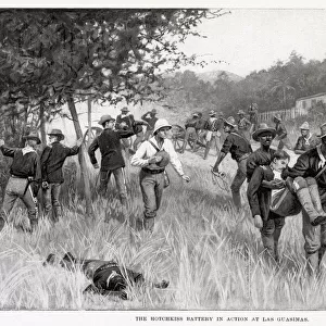 LAS GUASIMAS The American Hotchkiss battery in action in June 1898. Date: 1898