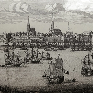 Latvia. Riga. Port. 17th century. Engraving