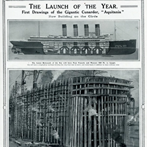 Launch of Cunarder, Aquitania, by G. H. Davis