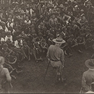 Leader speaking to scouts and cubs, Ceylon (Sri Lanka)