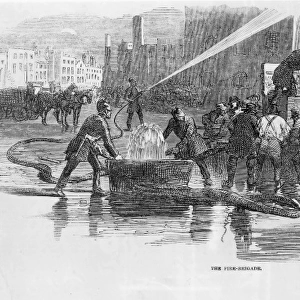 LFEE lithograph print of a firefighting scene