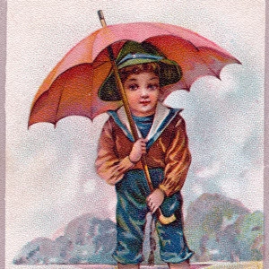 Little boy in sailor suit at the seaside on a Christmas card