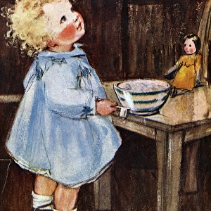 Little girl in blue dress by Muriel Dawson