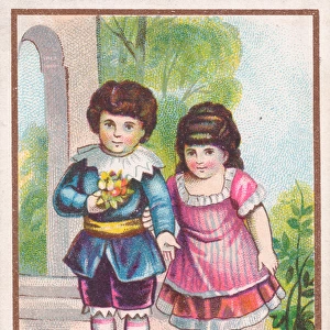 Little girl and boy on a Christmas card