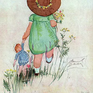 Little girl carrying a doll by Muriel Dawson