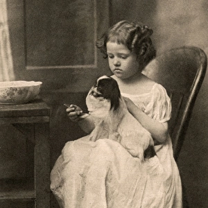 Little girl with King Charles spaniel