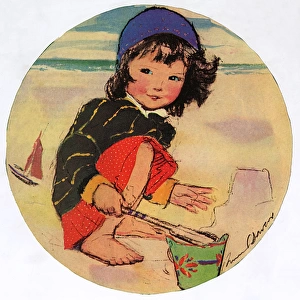 Little girl making sandcastles by Muriel Dawson