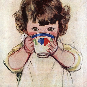 Little girl with patterned cup by Muriel Dawson