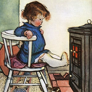 Little girl warming her toes by Muriel Dawson