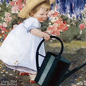 Little girl watering a garden by Muriel Dawson