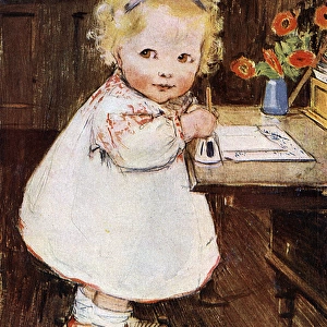 Little girl writing a letter by Muriel Dawson
