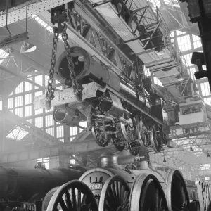 Locomotive construction in a large railway shed